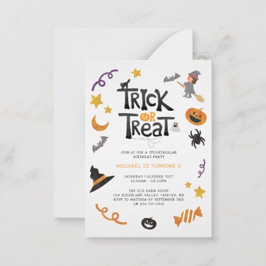 生き物ハロウィーンモンスターズ誕生日パーティー ノートカード (正面)