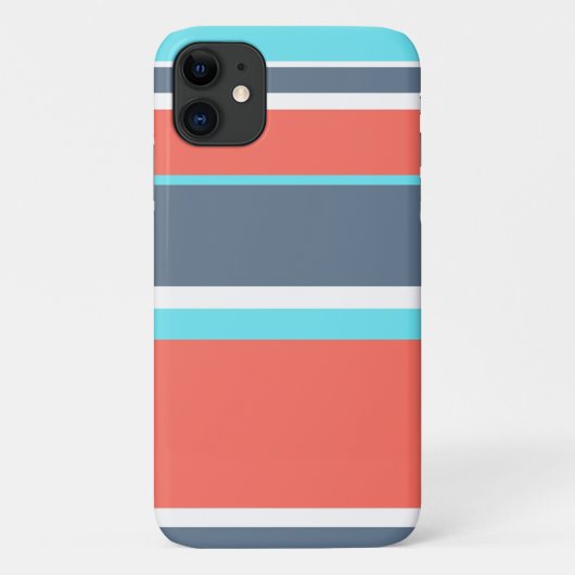 生き生きとしたコーラルカラー、青とグレーのストライプ Case-Mate iPhoneケース (裏面)