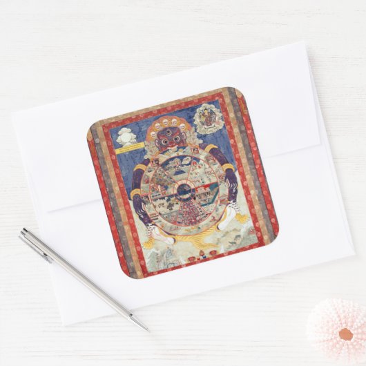 生き生きとしたチベット仏教美術のホイール スクエアシール (封筒)