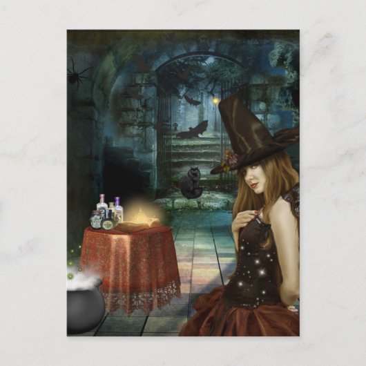 生き生きとしたハロウィーンの魔女 ポストカード (正面)
