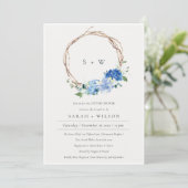 生き生きとしたブルーフローラリースカップルシャワー招待状 サンキューカード (スタンド正面)