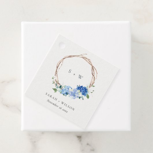 生き生きとしたブルーフローラ木製リース結婚ズモノグラム フェイバータグ (インサイチュ)