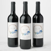 生き生きとしたブルーフローラ木製リース結婚ズモノグラム ワインラベル (ボトル)