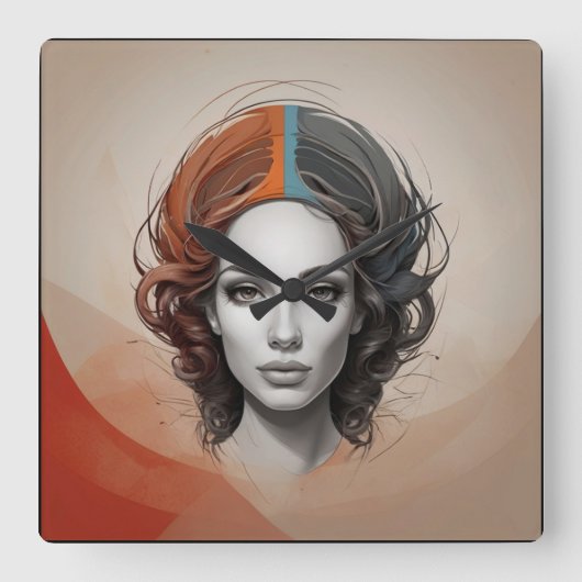 生き生きとした女の子 スクエア壁時計 (正面)