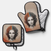 生き生きとした女の子 鍋つかみ&鍋敷きセット (正面/裏面)