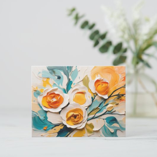 生き生きとした春花咲き油アクリル ポストカード (スタンド正面)