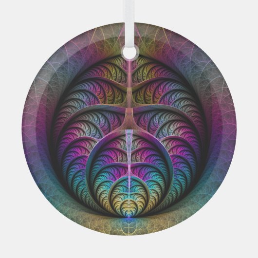 生き生きとした構造カラフル抽象芸術フラクタル ガラスオーナメント (正面)