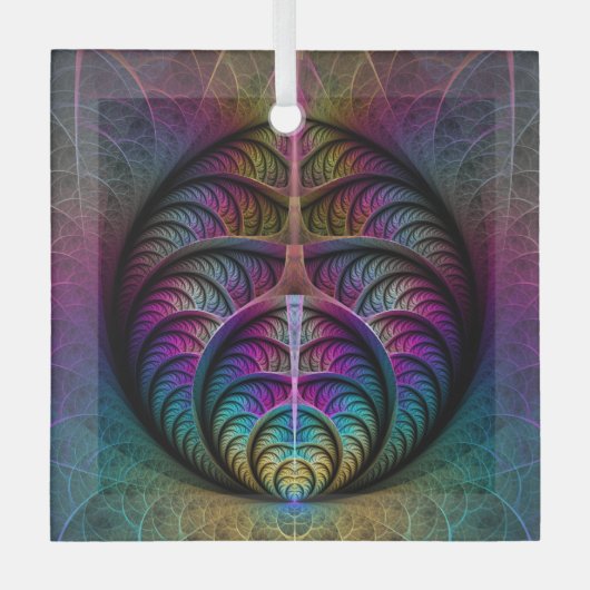 生き生きとした構造カラフル抽象芸術フラクタル ガラスオーナメント (正面)
