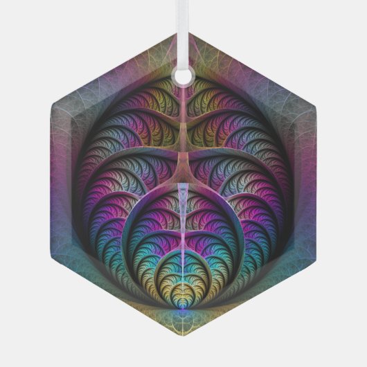 生き生きとした構造カラフル抽象芸術フラクタル ガラスオーナメント (正面)