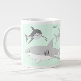 生き生きとした海シャークグリーンイラストレーション ジャンボコーヒーマグカップ