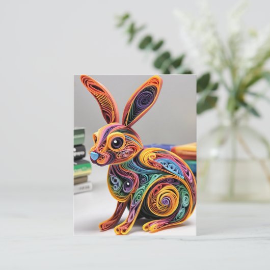 生き生きとした美しい紙クイルウサギ シーズンポストカード (スタンド正面)