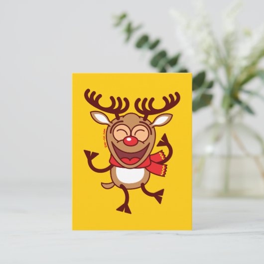 生き生きと踊っているクリスマスのトナカイ シーズンポストカード (スタンド正面)