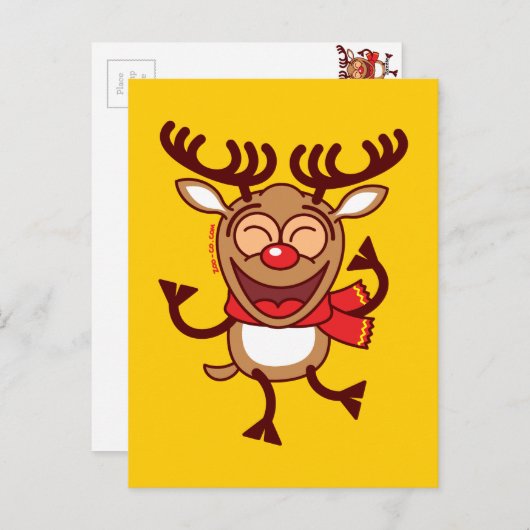 生き生きと踊っているクリスマスのトナカイ シーズンポストカード (正面/裏面)