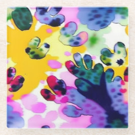 生き生カラフルきとしたデザイン ガラスコースター