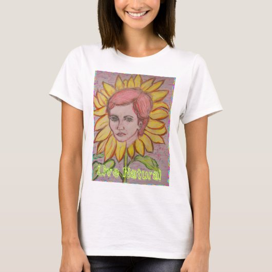 生けるナチュラルヒマワリの女の子 Tシャツ (正面)