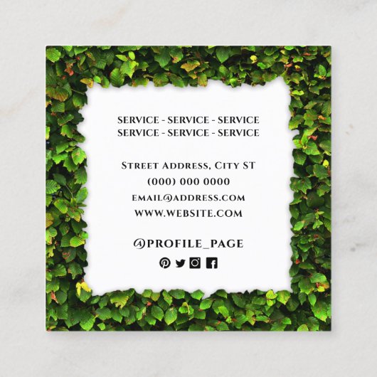 生け垣の葉の枠 スクエア名刺 (裏面)