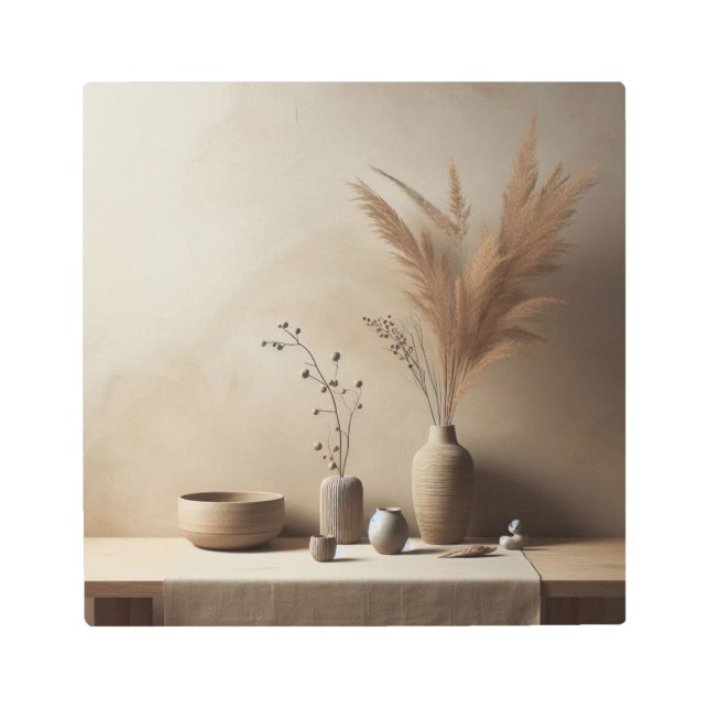 生け花の花瓶と日本の雰囲気で禅スチルライフ|過去記事 メタルプリント (正面)