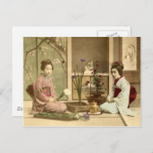 生け花 – きもの美少女が花を飾る ポストカード (正面/裏面)
