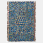 生け花-青大理石と金ゴールド スローブランケット (正面縦)