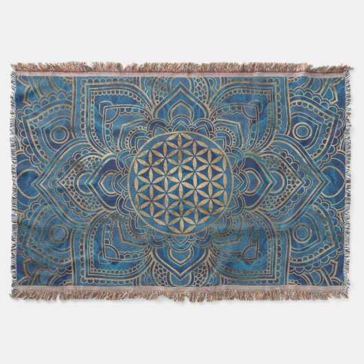 生け花-青大理石と金ゴールド スローブランケット (正面)