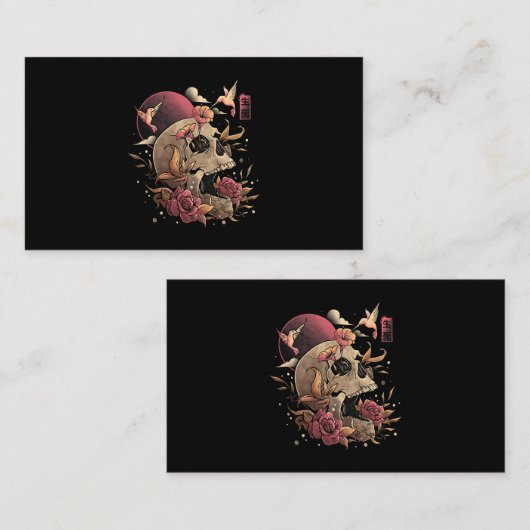 生と死のスカル花スケルトンハロウィンジャパ 名刺 (正面/裏面)