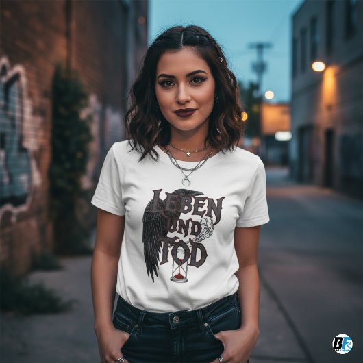 💀 "生と死" レイヴン 時計砂時計 ゴシック Tシャツ