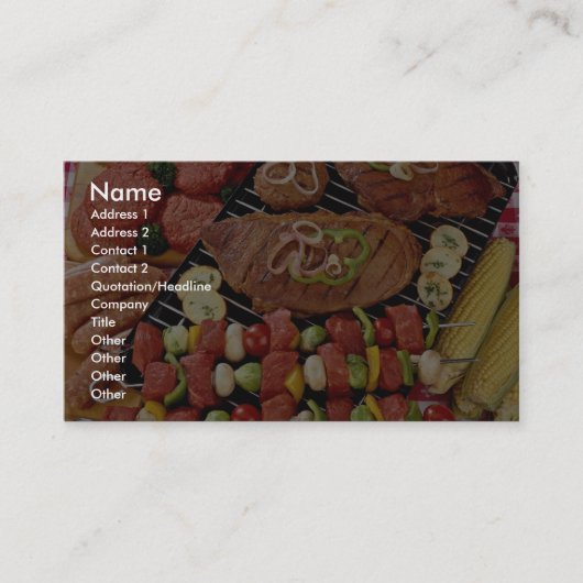 生のおよび調理された肉oが付いているおいしいバーベキュー 名刺 (正面)