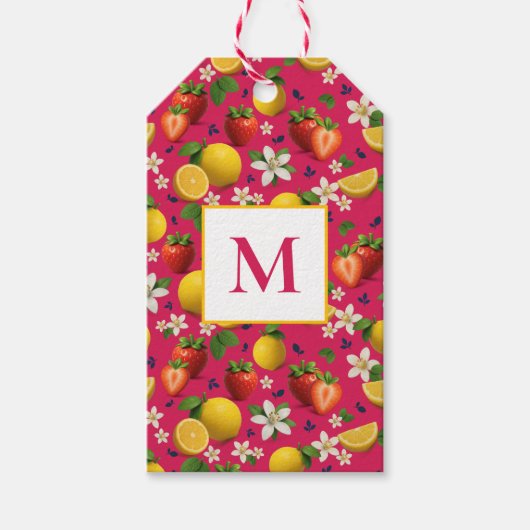 生のイチゴとレモンの柄 ギフトタグ (正面)