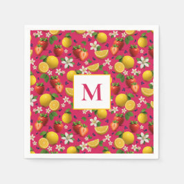 生のイチゴとレモンの柄 スタンダードカクテルナプキン