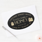 生の地元の野生の花ハイブハニーラベルブラック 楕円形シール (封筒)