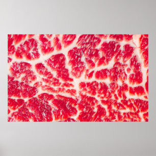 生の牛肉ステーキの霜降り肉の食感がクローズアップ ポスター