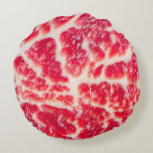 生の牛肉ステーキの霜降り肉の食感がクローズアップ ラウンドクッション (裏面)