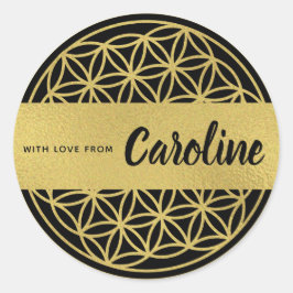 生の花ステッパーソナライズされたカー金ゴールドと黒 ラウンドシール