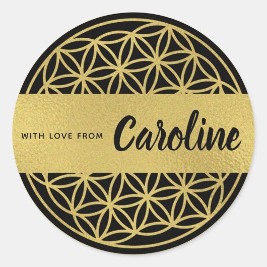 生の花ステッパーソナライズされたカー金ゴールドと黒 ラウンドシール (正面)