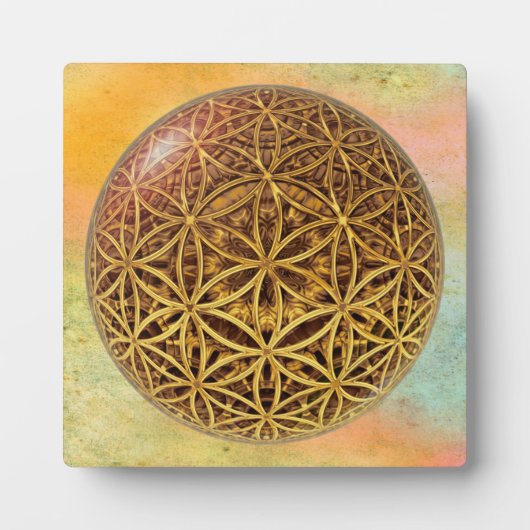 生の花/ブルーム・デ・レベンス – ボールグリッド金ゴールド フォトプラーク (正面)