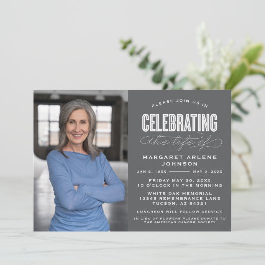 生はっきりしたモダン生葬儀の台本お祝い 招待状 (スタンド正面)