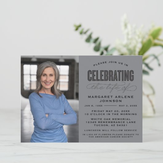 生はっきりしたモダン生葬儀の台本お祝い 招待状 (スタンド正面)