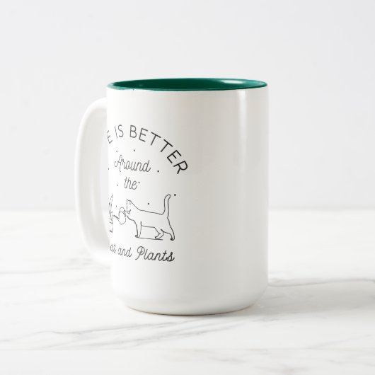 生は猫のまわりにと植物より ツートーンマグカップ (正面左)