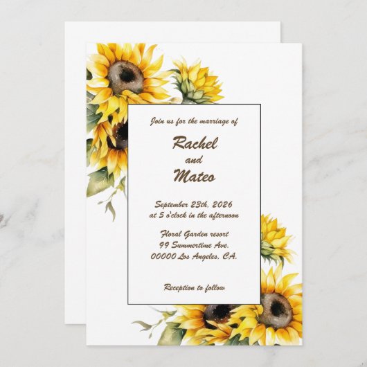 生ひまわり:パーソナライズされた結婚式招待状 招待状 (正面/裏面)