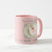 生まれたばかりのなベビーの写真のモノグラムの赤面のピンクの緑フレーム マグカップ (正面右)