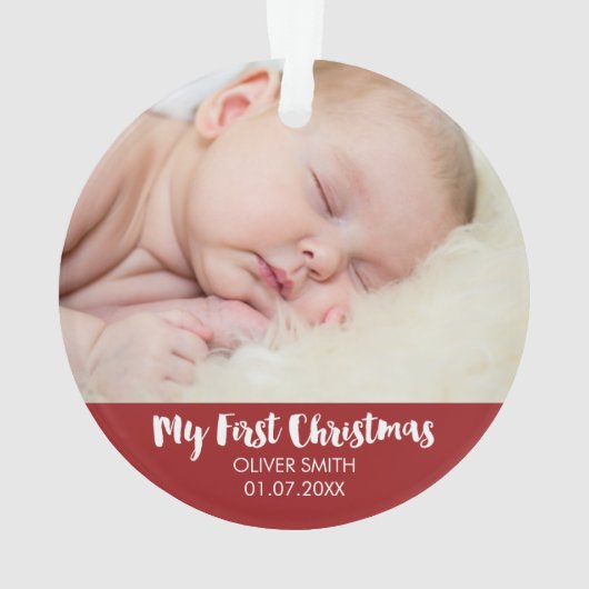 生まれたばかりのなベビーの写真の休日のオーナメント オーナメント (裏面)