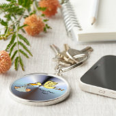 生まれたばかりのなベビーの到着-飛んでいるなこうのとり配達 キーホルダー (側面)