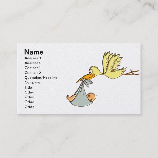 生まれたばかりのなベビーの到着-飛んでいるなこうのとり配達 名刺 (正面)