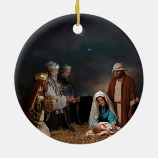 生まれたばかりのなベビーイエス・キリストを訪問している3人の賢者 セラミックオーナメント (裏面)