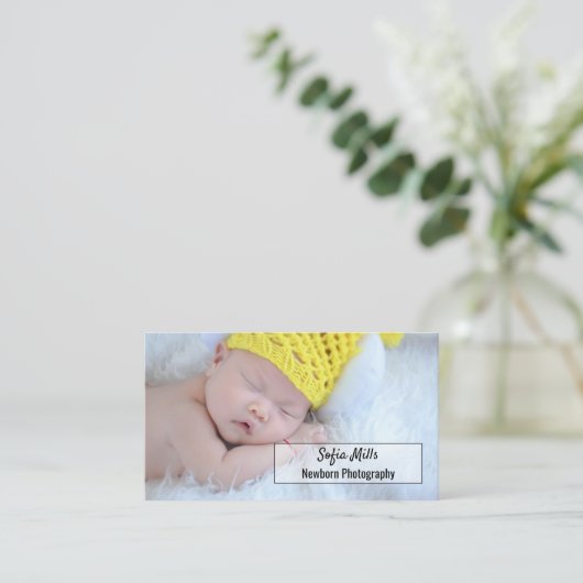 生まれたばかりのな写真撮影のベビーのカメラマンの写真 名刺 (スタンド正面)