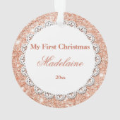 生まれたばかりのな初めてのクリスマスのオーナメントのばら色の金ゴールドのグリッター オーナメント (裏面)