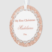 生まれたばかりのな初めてのクリスマスのオーナメントのばら色の金ゴールドのグリッター オーナメント (正面)