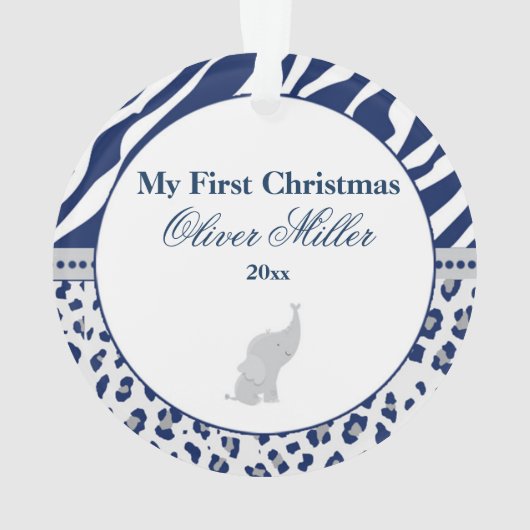 生まれたばかりのな初めてのクリスマスのオーナメントの青象 オーナメント (裏面)