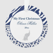 生まれたばかりのな初めてのクリスマスのオーナメントの青象 オーナメント (正面)