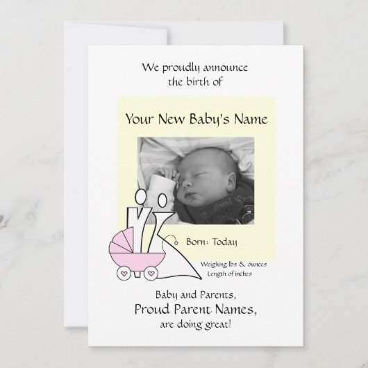 生まれたばかりのな女の赤ちゃん 案内状 (正面)